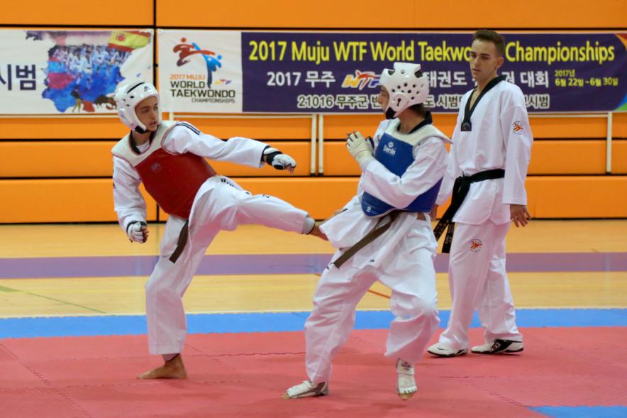 Exhibición Internacional de Taekwondo - Imagen de dos taekwondistas durante la exhibición.