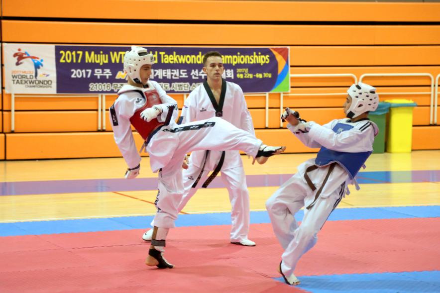 Exhibición Internacional de Taekwondo - Imagen de dos taekwondistas durante la exhibición.