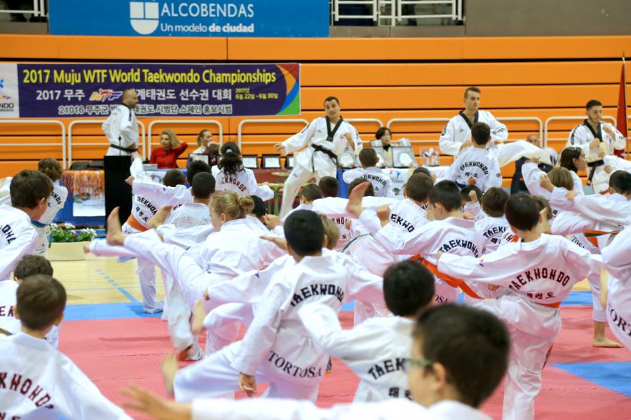 Exhibición Internacional de Taekwondo - Imagen de taekwondistas infantiles durante la exhibición.