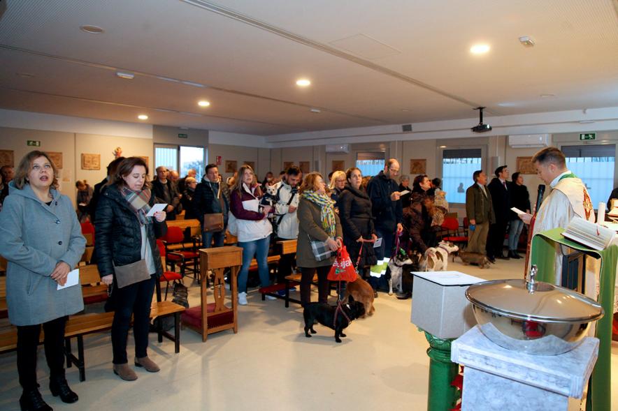 Bendición de Animales por San Antón en la Parroquia San Juan XXIII - Imagen de un momento de la misa, donde algunas personas están con sus mascotas.