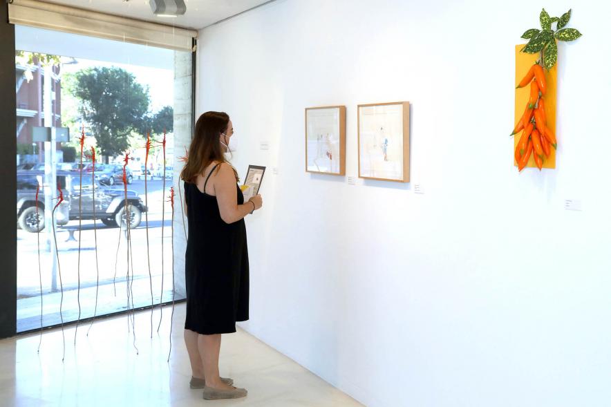 Inauguración Exposición de Ikebana y Acuarelas en el C.C. Anabel Segura - Imagen de una  persona mirando la exposición.