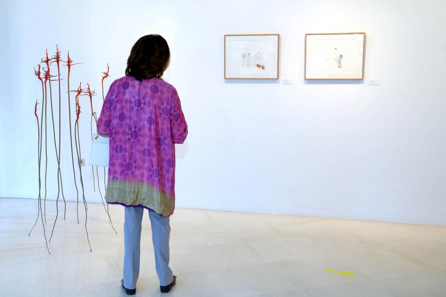    Inauguración Exposición de Ikebana y Acuarelas en el C.C. Anabel Segura - Imagen de una persona mirando la exposición.