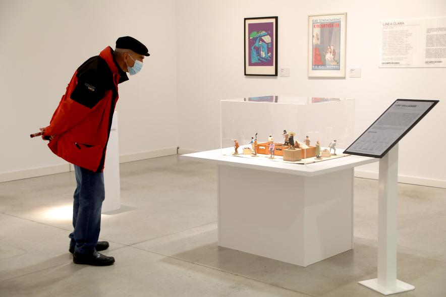 Inauguración Exposición "Miradas Tintinófilas" - Imagen de persona mirando la exposición.