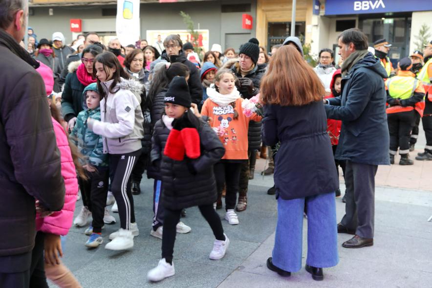 Ofrenda Floral 2023 - Imagen de un momento de la recogida de las flores por las personas encargadas de ello. 