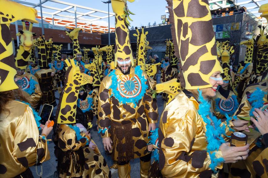 Gran Desfile de Carnaval 2024, asistentes disfrazados de jirafas