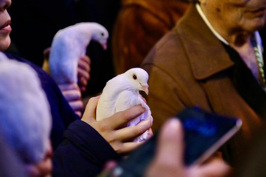Procesión de la Virgen de la Paz, palomas